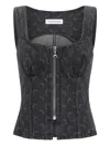 Marine Serre Womens Dark Grey Moon-print Bustier Denim Top In Gray