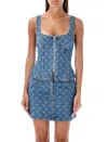 Marine Serre Crescent-moon-print Denim Top In Light Blue