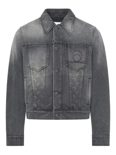 Marine Serre Marine Grey Denim Jacket Greenhouses With Lunar Patterning In Gray