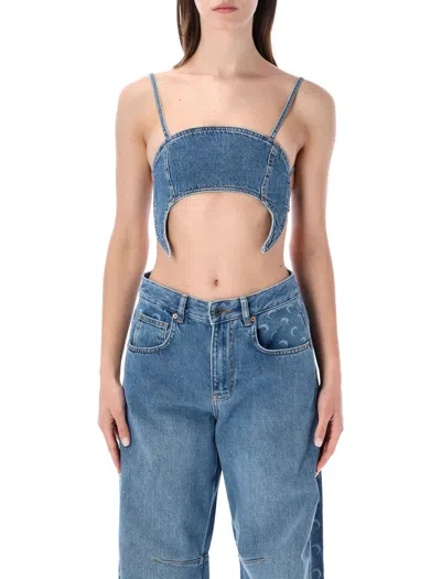 Marine Serre Moon Denim Shaped Crop Top In Blue