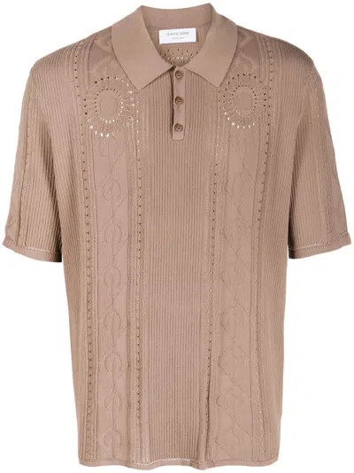 Marine Serre Moon Diamant Cable-knit Polo Top In Brown