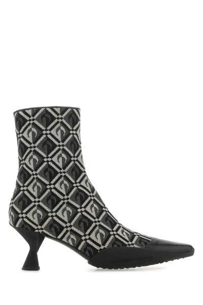 Marine Serre Moon Diamant Embroidered Cotton-blend Ankle Boots With 6.5 Cm Heel In Multi