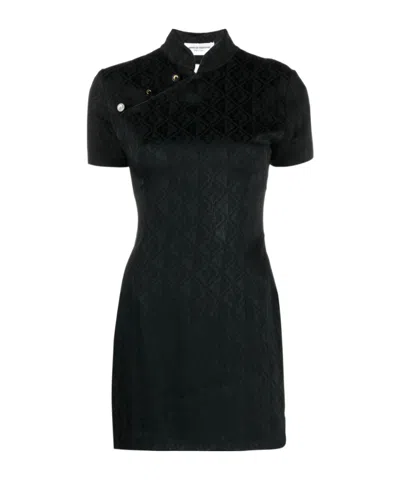 Marine Serre Jacquard Viscose Back Paneled Mini Dress In Black