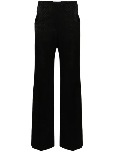 Marine Serre Moon Diamant-jacquard Tailored Trousers In Black