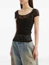 Marine Serre Wide Neck Black T-shirt With Tone-on-tone Velvet Logo In Black