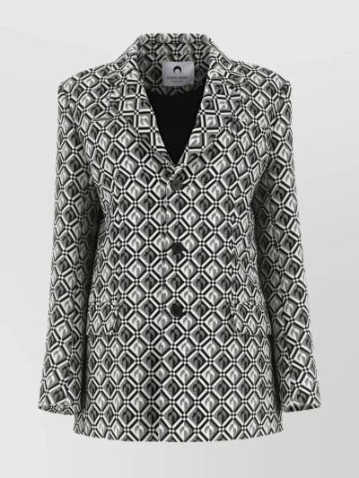 Marine Serre Relaxed Fit Wool Blend Moon Diamant Blazer In Grey