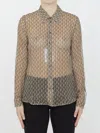 Marine Serre Moon Diamant Sheer Silk Crepon Button-up Shirt In Brown