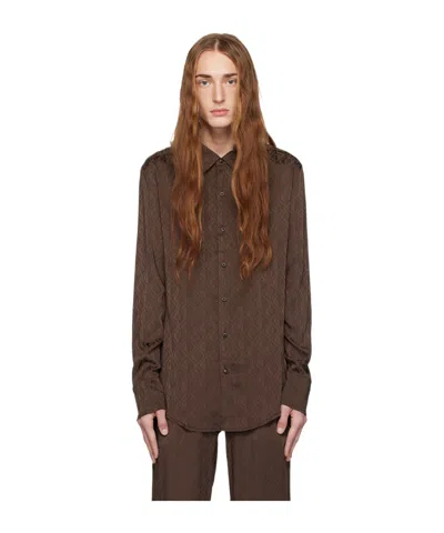 Marine Serre Moon Diamond Button Shirt In Brown