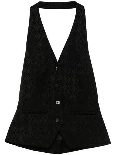 Marine Serre Moon Diamond-jacquard Halterneck Top In Black