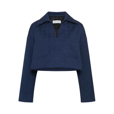 Pre-owned Marine Serre Moon Diamond Jacquard Top 'navy' | Blue | Women's Size 36