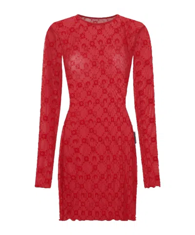 Marine Serre Moon Embellished Long-sleeved Dress In Red