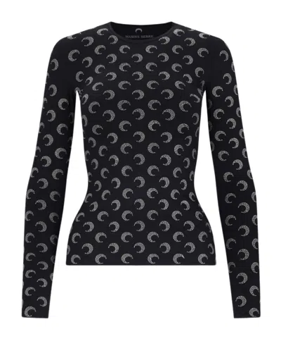 MARINE SERRE MARINE SERRE MOON EMBELLISHED SECOND SKIN CREWNECK TOP
