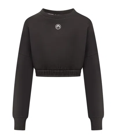 Marine Serre Moon Embroidered Cropped Knit Jumper In Black