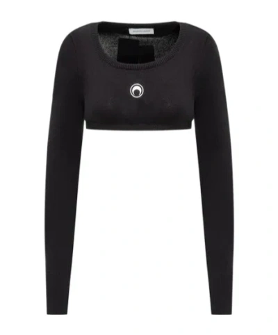 Marine Serre Long-sleeved Short Sweater In Black