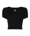 Marine Serre Black Moon Logo Ribbed Jersey Cut-out T-shirt In Black