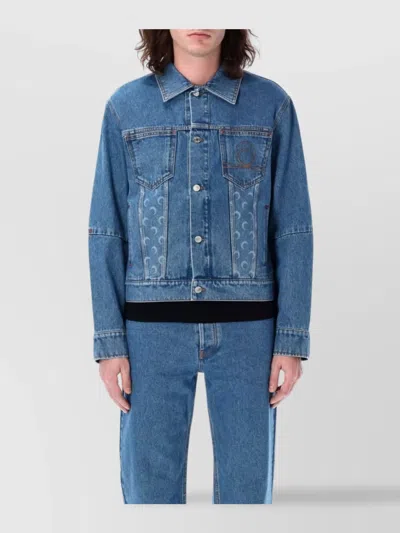 MARINE SERRE MOON EMBROIDERED DENIM JACKET WITH CHEST POCKET
