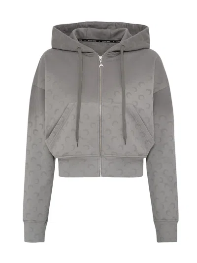 MARINE SERRE MOON FLEECE CROPPED ZIPPED HOODIE WOMAN GREY