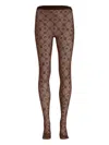 Marine Serre Moon-floral Flocked Mesh Tights In Brown