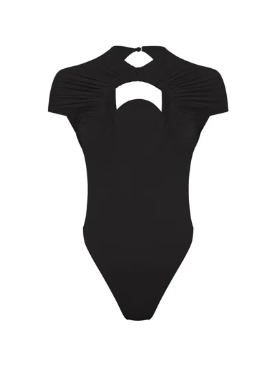 Marine Serre Moon Gathered Swimsuit In Black