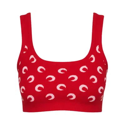 Pre-owned Marine Serre Moon Jacquard Bouclette Bra 'red/pink' | Women's Size L