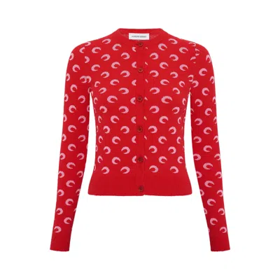 Pre-owned Marine Serre Moon Jacquard Bouclette Long-sleeve Cardigan 'red/pink' | Women's Size M