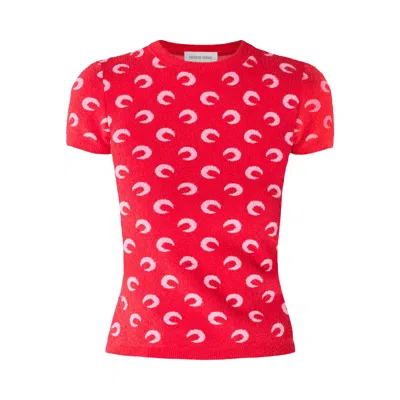 Pre-owned Marine Serre Moon Jacquard Bouclette Short-sleeve Top 'red/pink' | Women's Size M
