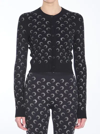 Marine Serre Moon Jacquard Knit Cardigan In Black