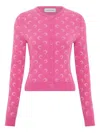 Marine Serre Moon Jacquard Knit Fitted Cardigan In Pink