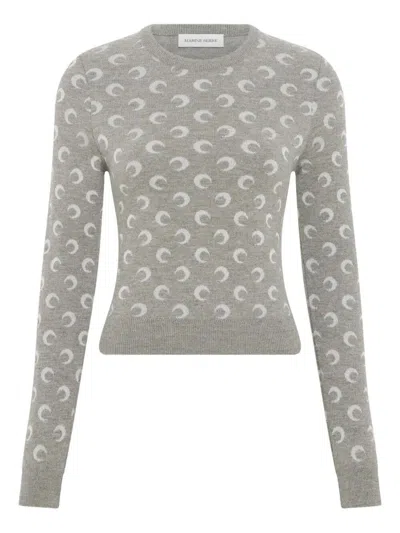 MARINE SERRE MARINE SERRE "MOON" JACQUARD KNIT FITTED CREWNECK SWEATER CLOTHING