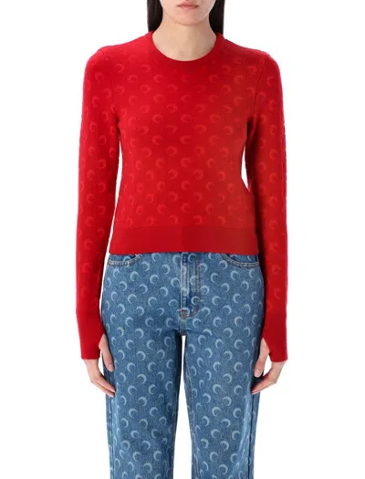 Marine Serre Moon Jacquard Knit Fitted Sweater In Red