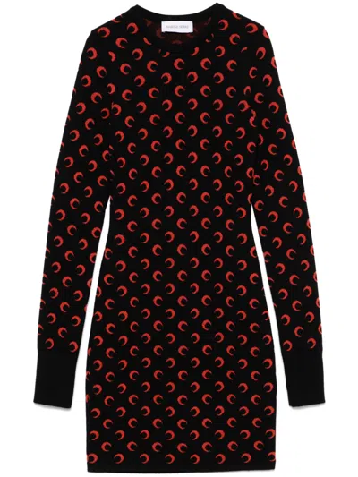 Marine Serre Moon Jacquard Knitted Dress In Black