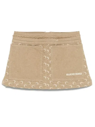 Marine Serre Moon-jacquard Mini Skirt In Bg50 - Dark Beige