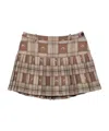Marine Serre Brown Moon Checks Jacquard Pleated Miniskirt In Nude