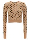 Marine Serre Women Moon Jacquard Knit Fitted Sweater In Beige