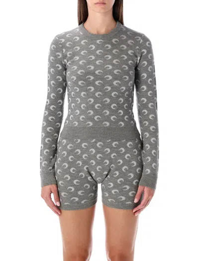 Marine Serre Moon Jacquard Sweater In Gray
