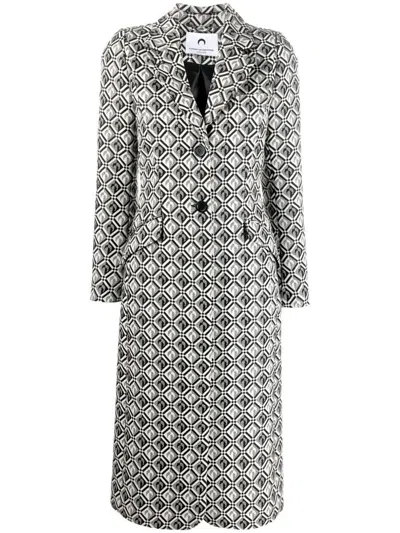Marine Serre Monogram-pattern Single-breasted Coat In Multi
