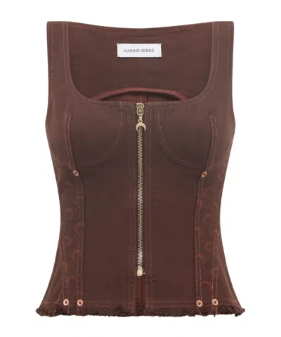 Marine Serre Moon Jacquard Twill Corset Top In Dark Brown