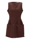 Marine Serre Womens Moon Jacquard Two-patch-pockets Denim Mini Dress Deep Brown