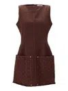 Marine Serre Womens Moon Jacquard Two-patch-pockets Denim Mini Dress Deep Brown In Brown