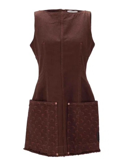 Marine Serre Moon Jacquard Twill Mini Dress In Brown