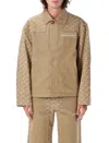 Marine Serre Moon Jacquard Twill Workwear Jacket In Dark Beige
