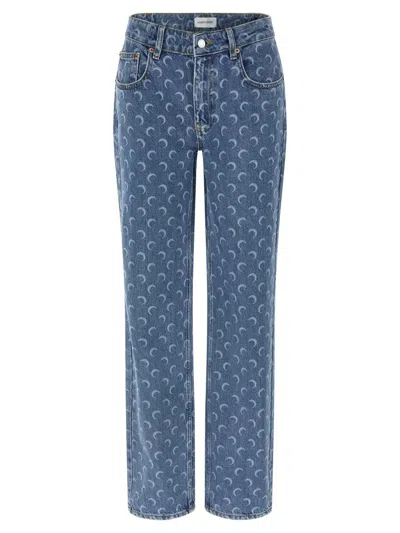 Marine Serre All-over Print Five-pocket Trousers In Blue