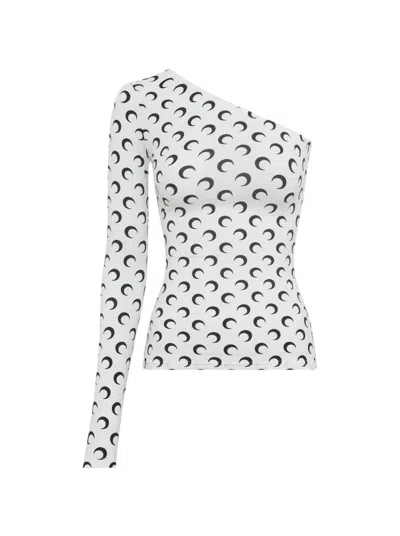 Marine Serre Moon Jersey Second Skin Asymmetric Top Optical White