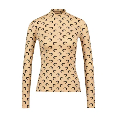 Marine Serre Moon Jersey Second Skin T-shirt In Brown