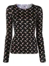 Marine Serre Black Leggings With Branded Waistband And All-over Moonogram Print In Recycled Stretch Fabric Woman In Brown