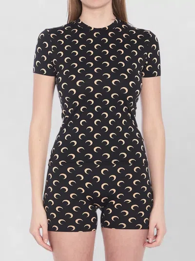 Marine Serre Moon Jersey Short Sleeve Printed Top In Black