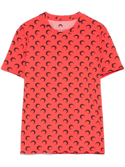 Marine Serre Red Recycled Moon Short Sleeves T-shirt In Rd10 Red