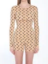 Marine Serre Beige Crewneck T-shirt With All-over Crescent Moon Print In Tech Fabric Stretch Woman In Beige