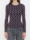 Marine Serre Moon Printed Jersey Long Sleeve Crewneck Top In Black