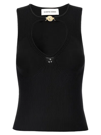 Marine Serre 'moon Jewelry Knit Open Neck' Top In Black